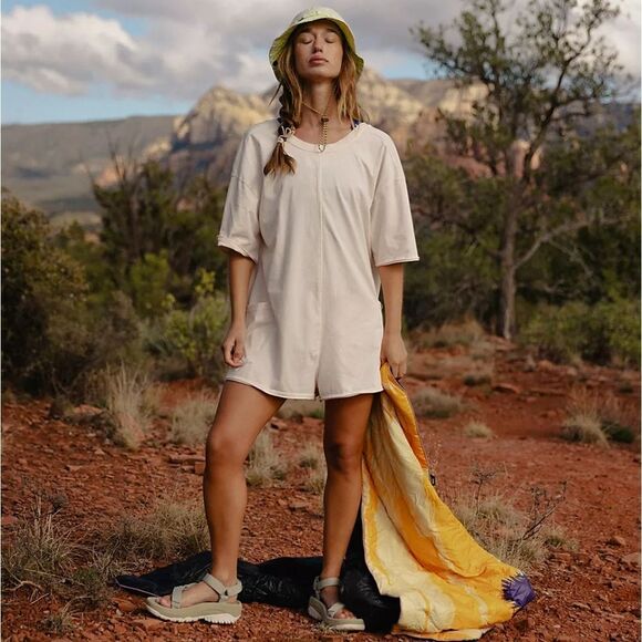 NWOT Free People Hot Shot Tee Romper in Mocha Latte - Picture 11 of 16